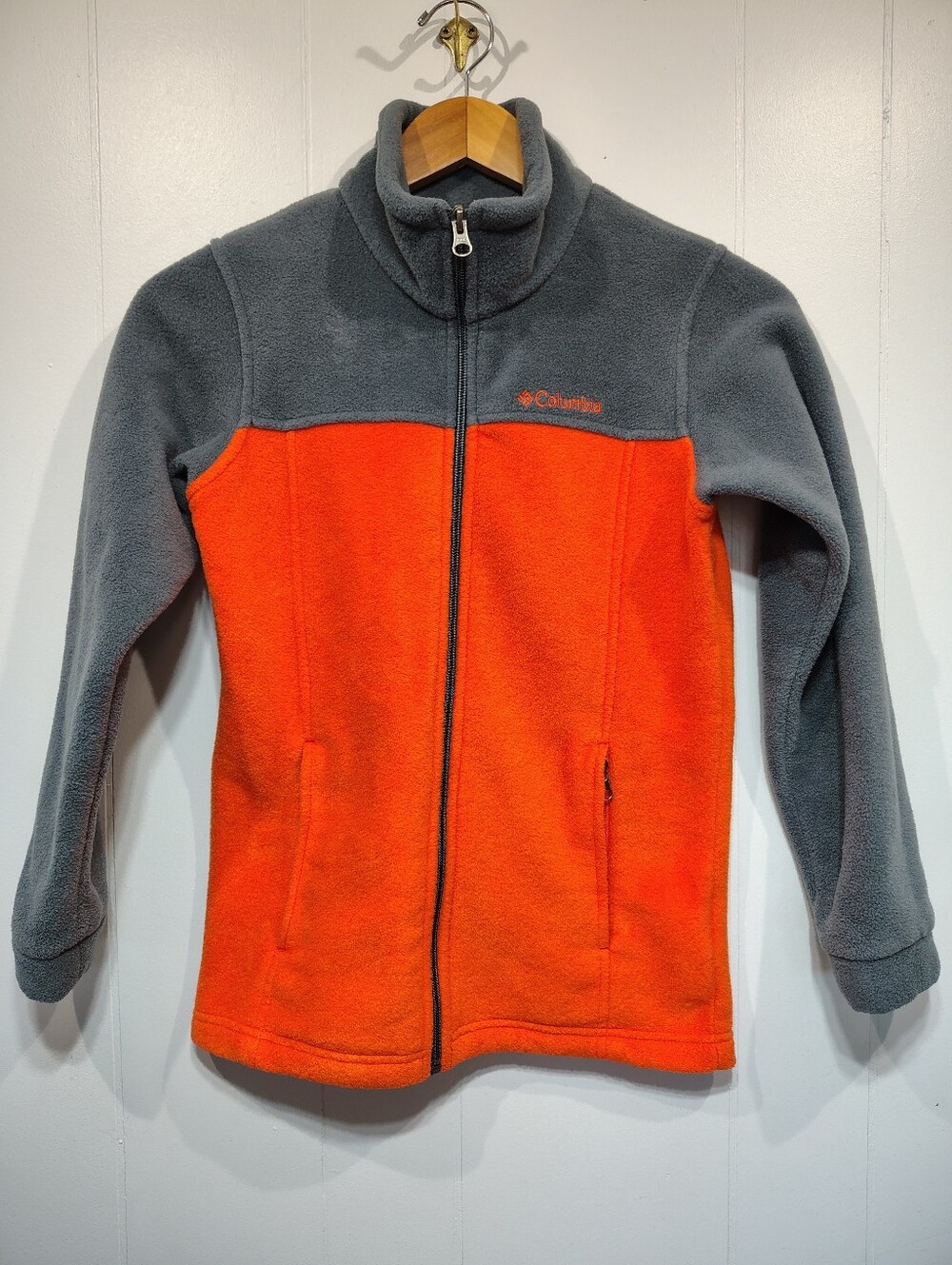 Columbia Kids Grey Orange Full Zip Fleece Jacket Size M (10/12)